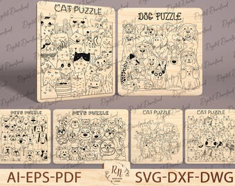 3D laser cut puzzle SVG, Svg File Puzzles for children Animal Puzzle, Wooden kids puzzles bundle