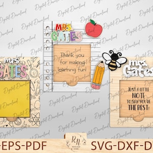 Regalo personalizzato per l&#39;insegnante, file tagliato al laser, porta post-it per insegnanti in formato SVG, porta post-it, porta blocco note per il ritorno a scuola