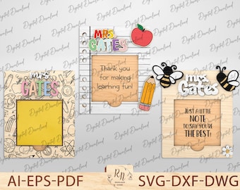 Personalized Teacher Appreciation Gift Laser Cut File,Teacher Sticky Note Holder SVG,  Sticky Note Holder, Note Pad Holders Back to school