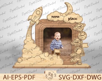 Baby photo frames laser cut file svg, Newborn frame svg, Photo Frame Child Laser cut files, Baby announcement photo frame birth Svg