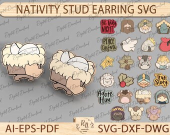 Cute Easter Earrings SVG, Nativity Stud Earring Svg, Easter Bunny Earring SVG, Earrings Templates Svg, Bow Earring,Glowforge Cricut