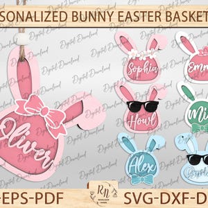 Easter basket tags svg, Bunny name tag svg, Easter tag laser files, Easter cut files, Easter ornaments svg, Easter decor svg