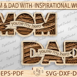 MOM DAD Laser Cut Files With Inspirational Words for Father&#39;s Day and Mother&#39;s Day Gift, Father and Mother Day Gift Svg