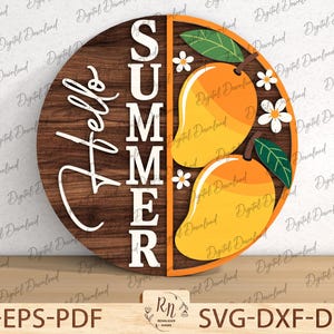Mango Door Sign Cutfile Svg,Hello Summer Door Hanger Svg,Cricut Ready Files,Summer Laser Cut File, Front Door Decor,Glowforge  Cut File