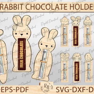 Laser geschnittene Schokoladenkiste, Ostern Geldspange SVG, niedlicher Osterhase SVG, Geldgeschenkhalter svg, Glowforge Cut File Bundle