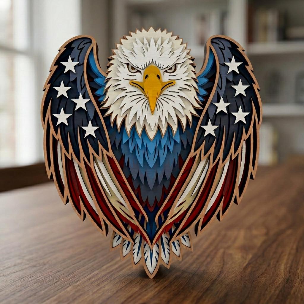 American Eagle SVG, Patriotic Layered Eagle Laser Cut File, USA Flag ...