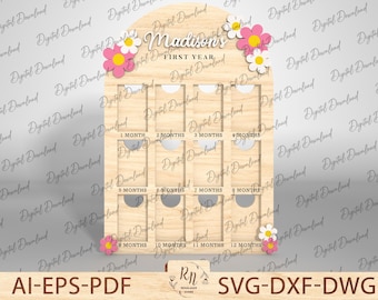 New Baby Chart, Newborn Stats Frame, My First Year Photo Frames Cut File Svg, Wall Hanging Frame, Personalized Baby Picture Frame Lasercut
