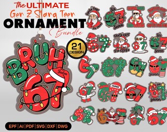 Gen Z Slang Christmas Ornament Bundle, Teen Holiday Decor SVG Set, Funny 67 Saying Ornaments, Laser Cut Files, Glowforge Digital Download