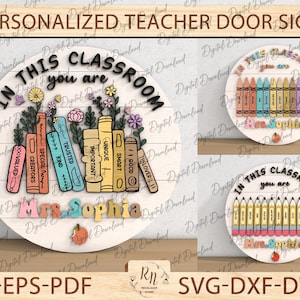 Personalized Teacher Door Sign Svg, Classroom Door Hanger, Classroom Welcome Sign, Teacher Gifts,Classroom Decor, Glowforge Laser Cut File