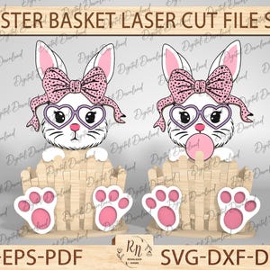 Easter Bunny Basket Svg, Easter Bunny Design For Kids, Happy Easter&#39;s Day Basket Laser Cut File Svg,  Easter Decor Home Svg, Glowforge