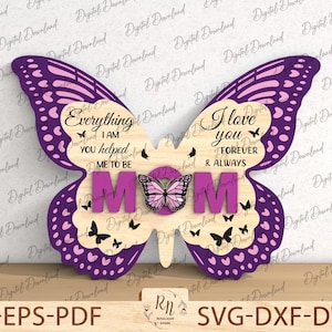 Mom Wooden Sign, Mother&#39;s Day Gift for Mom Butterfly, Birth Month Butterfly Gift, Butterfly Mom Gift, Laser Cut Glowforge
