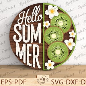 Kiwi Welcome Sign Cutfile Svg,Hello Summer Door Hanger SVG,Cricut Ready Files, Summer Laser Cut File, Front Door Decor ,Glowforge  Cut File