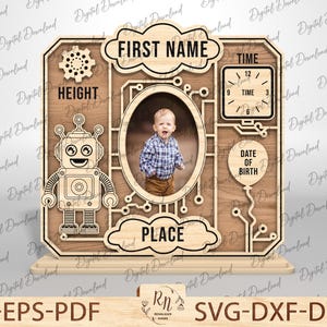 Baby Birth Photo Frame SVG, Baby Picture Frame Laser Cut Files, Glowforge svg, photo frame svg laser file, wooden fridge magnet