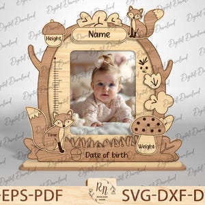 Cadre photo personnalisé Svg, cadre photo enfant, fichiers découpés au laser, cadre photo faire-part bébé naissance Svg, cadre photo souvenir naissance bébé