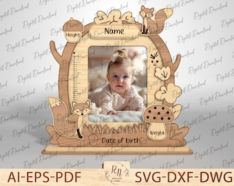Customized Photo frame Svg, Photo Frame Child Laser cut files, Baby announcement photo frame birth Svg, Baby birth souvenir photo frame