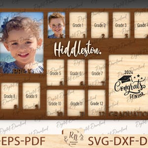 Moldura de foto personalizada do ano escolar svg, moldura de foto da escola pré-escolar à formatura svg, moldura de foto da escola primária, arquivos SVG Glowforge