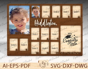 Moldura personalizada para fotos do ano letivo em SVG, Moldura para fotos escolares da pré-escola à formatura em SVG, Moldura para fotos do ensino fundamental, Arquivos SVG para Glowforge