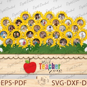 Cadeau fête des enseignants Svg, cadeau pour enseignant Svg, cadre photo en bois, cadeau photo fleur étudiant, fichier prêt à être découpé au laser