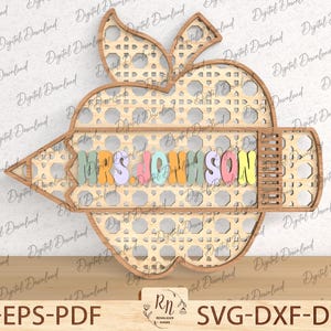 Teacher Apple Ornament Svg, Teacher Door Hanger, Wooden Teacher Door Sign, Back To School Svg, Teacher Appreciation, Apple Sign, Glowforge