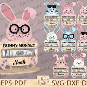 Porte-monnaie lapin de Pâques, joyeux Pâques lapin porte-monnaie découpé au laser numérique, porte-monnaie lapin 3D, cadeau lapin SVG