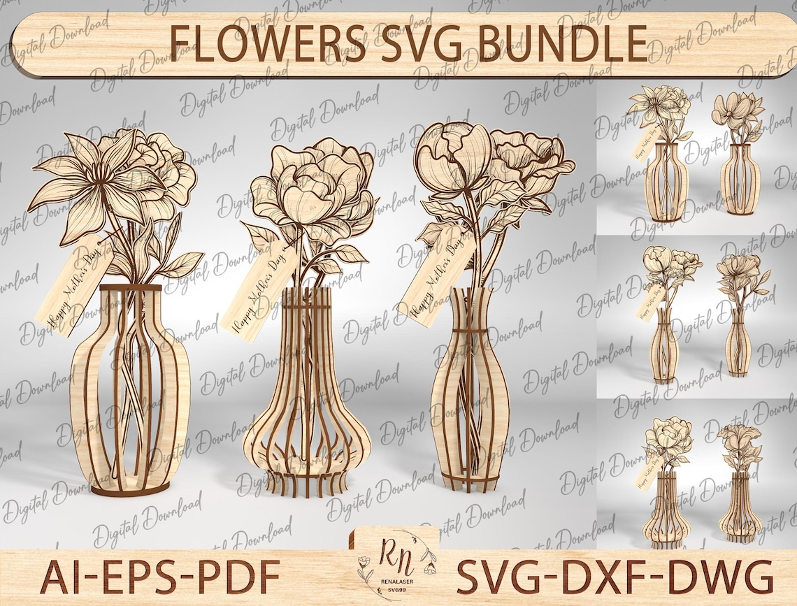 Paquete SVG de 36 flores, ramo de flores silvestres para mamá