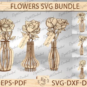 Lot de 36 fleurs SVG, bouquet de fleurs sauvages pour maman, cadeau de fête des mères en bois floral, fichiers à téléchargement numérique Cricut Glowforge découpés au laser