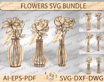 36 Flowers SVG Bundle, Wildflowers Bouquet for Mom Wood Florals Mothers day gift, Laser Cut Glowforge Cricut Digital download Files