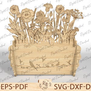 Wooden Flower Desk Decor Svg, Wooden 3D flowers pot table decor, Mother‘s Day laser cut svg file, gift for mom, glowforge svg