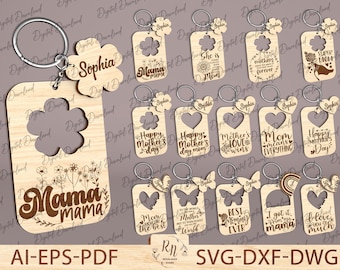 Mother's Day Keychain Laser Cut Bundle, Mother Day Gift Lasercut SVG, Mom Gift Pop up keyring, Keychain Card File,Laser cut design