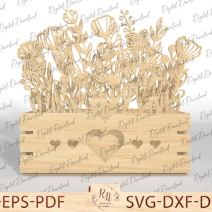 Wooden Flower Desk Decor Svg, Wooden 3D flowers pot table decor, Mother‘s Day laser cut svg file, laser cut files svg, glowforge svg