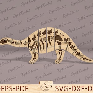 Beweegbaar houten dinosaurusfiguur lasergesneden bestand, flexibel gelede lasergesneden speelgoed, beweegbare houten figuursnede, grappige cartoon dinosaurusfossiel