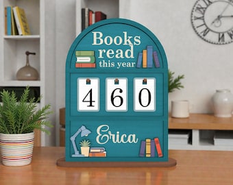 Books Read This Year Desk Tracker SVG, Personalized Reading Counter Table Sign, Minimal Library Book Decor Laser Cut File