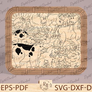 Farm Animals Puzzle, Laser Cut Wooden puzzle Game Digital File, Educational kids animal puzzle svg laser cut file Glowforge, 3D laser cut