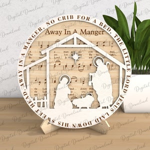 Christmas Nativity Sheet Music Stand Decor Laser Cut , Religious Tiered Decor Svg, Nativity Scene Laser Cut, Religious Gift, Music Faith Svg
