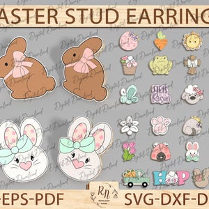 Niedliche Osterohrringe SVG, Frohe Ostern Ohrstecker SVG, Schaf Ohrringe zwar, niedliches Kaninchen, Hüftohrring zwar, Glowforge-Dateien, Laserohrringe-Dateien