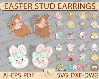 Cute Easter Earrings SVG,Happy Easter Stud Earrings SVG,Sheep Earrings Svg,Cute Rabbit,Hip Earring Svg, Glowforge Files,Laser Earrings Files