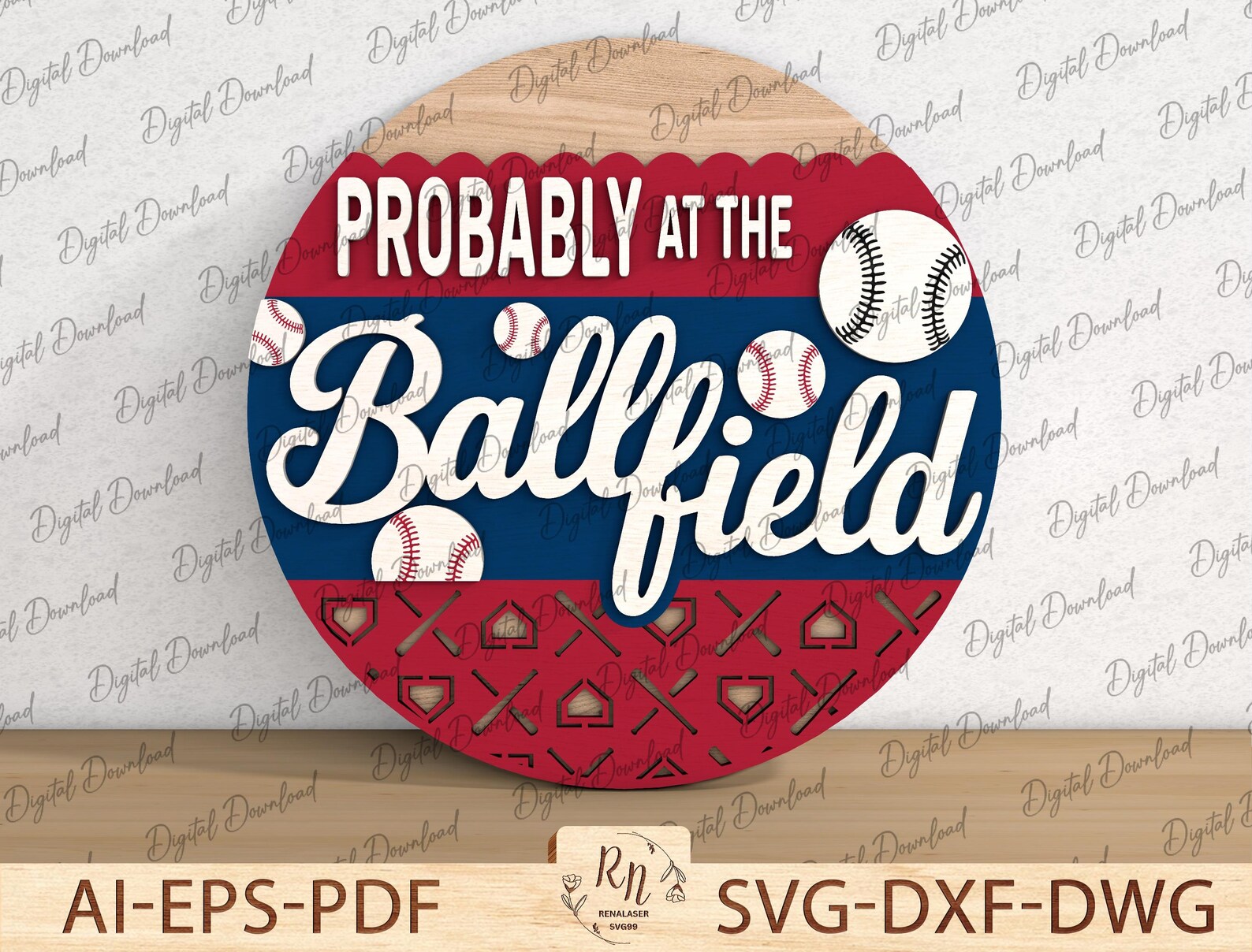 Baseball Sign SVG , Probably at the Ballfield Round Door Hanger, Sports ...