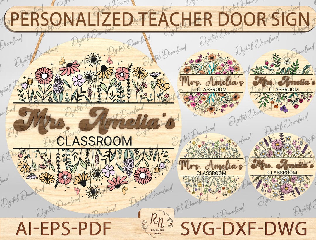 Personalized 3D Teacher Door Hanger, Custom Grade Teacher Name Sign ...