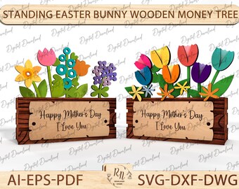 Flower Box Laser Cut SVG Bundle, Flower Bouquet Box SVG Design, Great Gift Idea for Mom, Cutting Model Plans