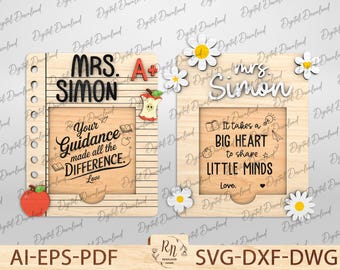 Sticky Note Holder, Teacher Sticky Note Holder SVG, Personalized Teacher Appreciation Gift Laser Cut File, Note Pad Holders Back to school
