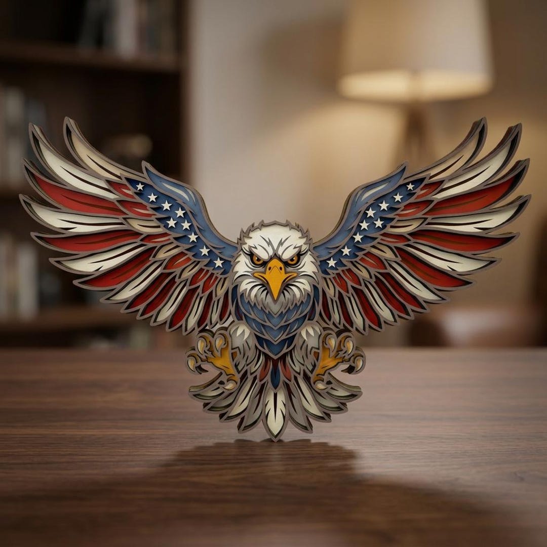 Patriotic Eagle SVG, American Flag Eagle Laser Cut File, Layered Eagle ...