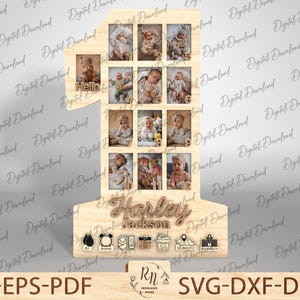 Personalisierter Baby erstes Jahr Bilderrahmen, monatlicher Meilenstein Rahmen svg, Holz Fotorahmen für Baby, 1. Geburtstag Dekorationen, Baby Geschenk
