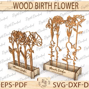Holz Geburtsblume Laser Cut Dateien svg, Blumen svg, personalisiertes Geschenk für Großmutter svg, benutzerdefinierter Name svg