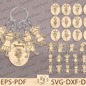 Llaveros de abuela y nieto cortados con láser, regalos de diseño floral personalizados para la familia de la mamá de Nana Abuela, llaveros personalizados