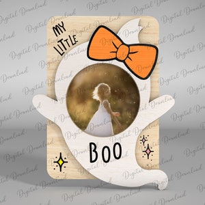 Mein kleiner Boo-Kühlschrankmagnet-Fotorahmen-Svg, niedliche Geist-Rahmendatei, Halloween-Geschenk für Kinder, Halloween-Holzschild, Laser-bereite Datei