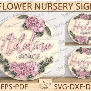 Aangepaste wilde bloemen houten kwekerij naambord deurhanger, gepersonaliseerde houten wilde bloem bloem SVG, decor meisje kinderkamer, Glowforge lasergesneden bestand