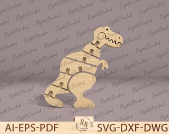 T-REX Holzspielzeug Puzzle Laser Cut, Dinosaurier Puzzle Laser Cut-Datei SVG, Holz-Dino SVG-Puzzle, Puzzle-Spiel, Kinderspiel Laser Design