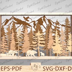 Bär Kinderzimmer Dekor, Waldtier Dekor schnitt die Datei svg, Jungen-Raum-Dekor, 3D Berg Wandkunst