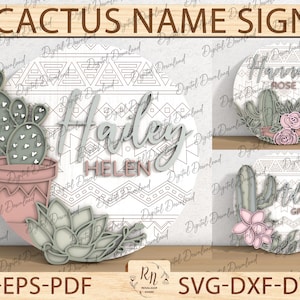 Placa de nome de cacto personalizada Svg, cabide de porta de cacto SVG, placa de porta suculenta, arquivos Glowforge