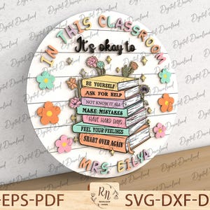 "It Is Okay To Feel"" Schild, Lehrer Türschild, süßes Lehrer Türschild, Schulanfang Geschenk, Klassenzimmer Dekor, Glowforge Datei."